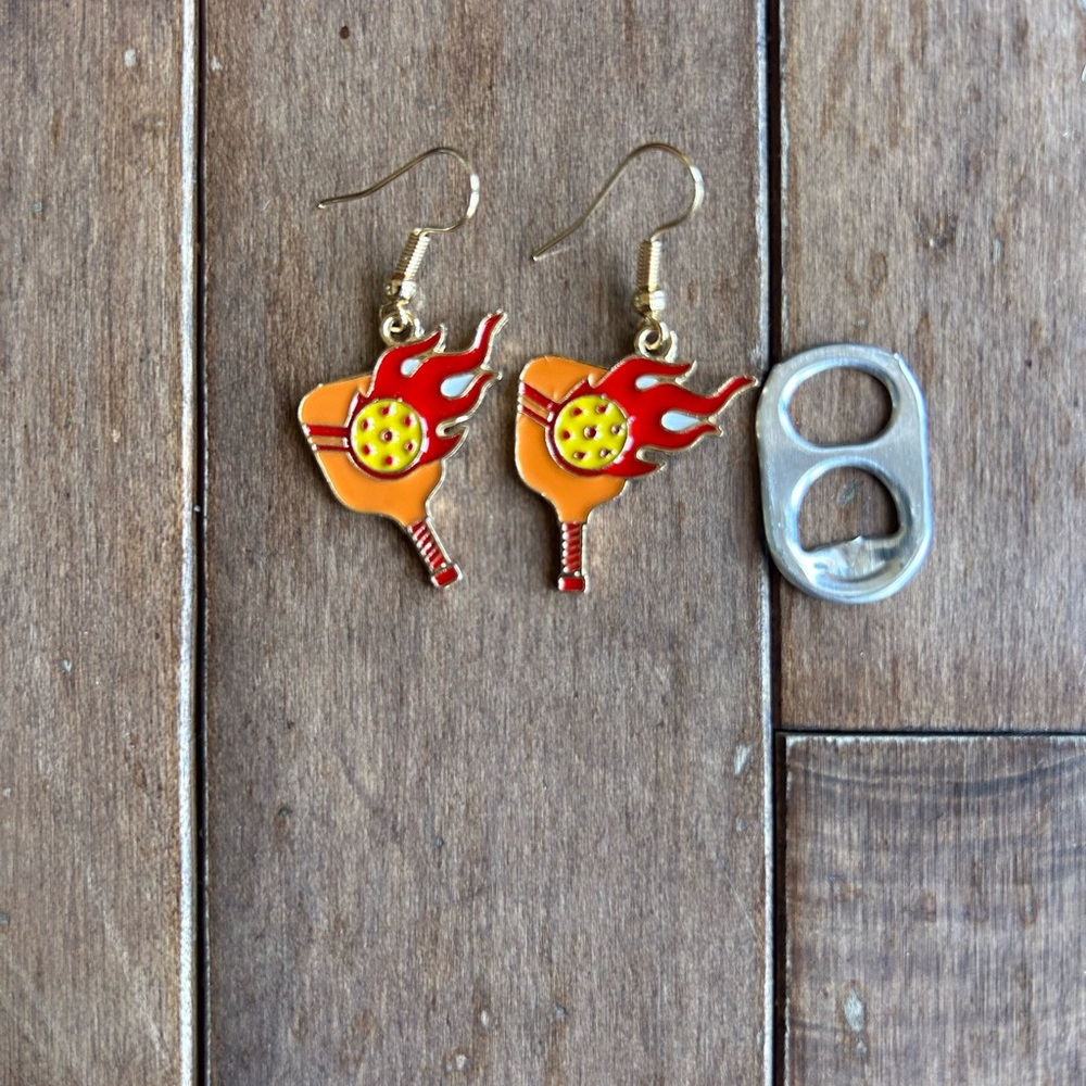 Pickleball Flaming Paddle Earrings - Picture 2 of 2